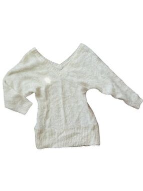 bebe Cream V-Neck Fuzzy Women's Sweater